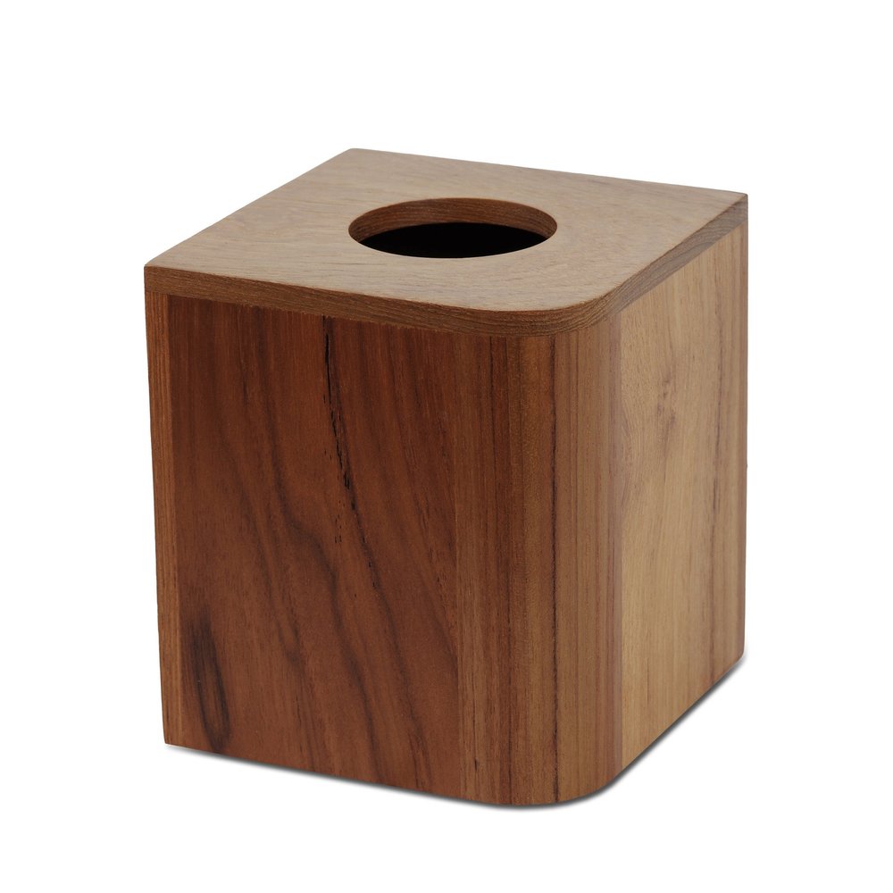 Designer Genuine Teak Tissue Box Cover on a white background