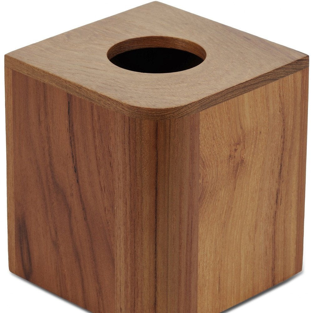 Designer Genuine Teak Tissue Box Cover on a white background