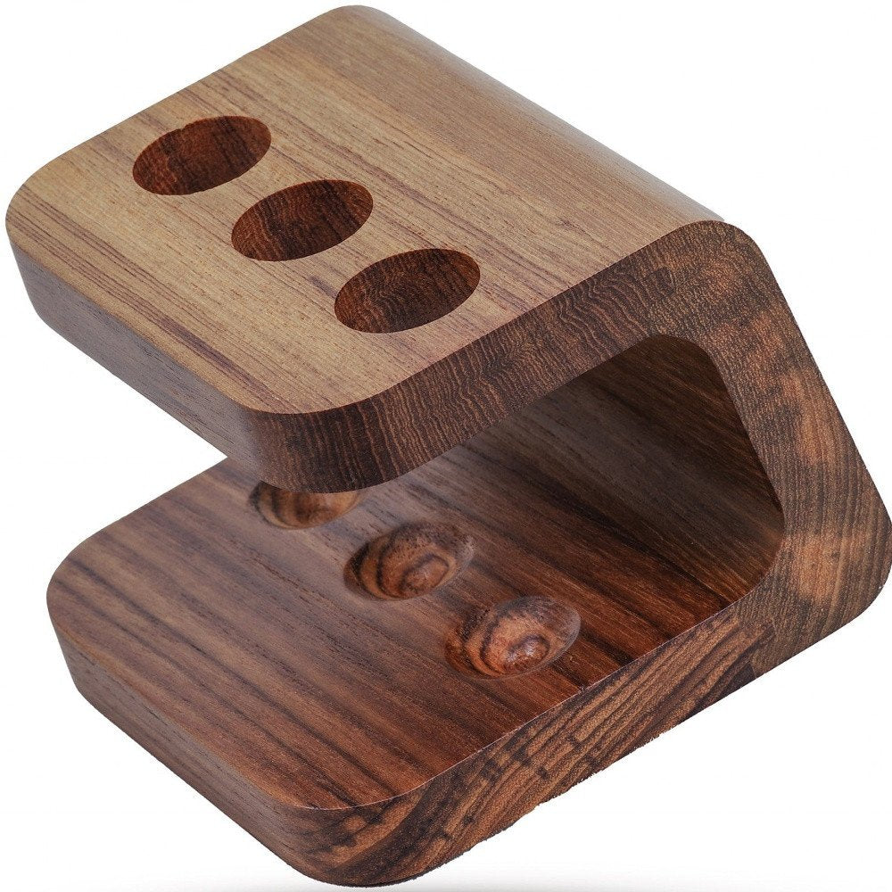 Designer Genuine Teak Toothbrush Holder on a white background