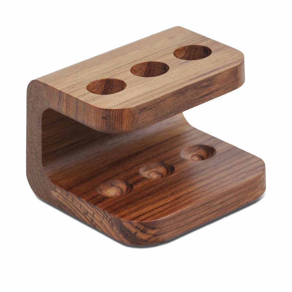 Designer Genuine Teak Toothbrush Holder on a white background