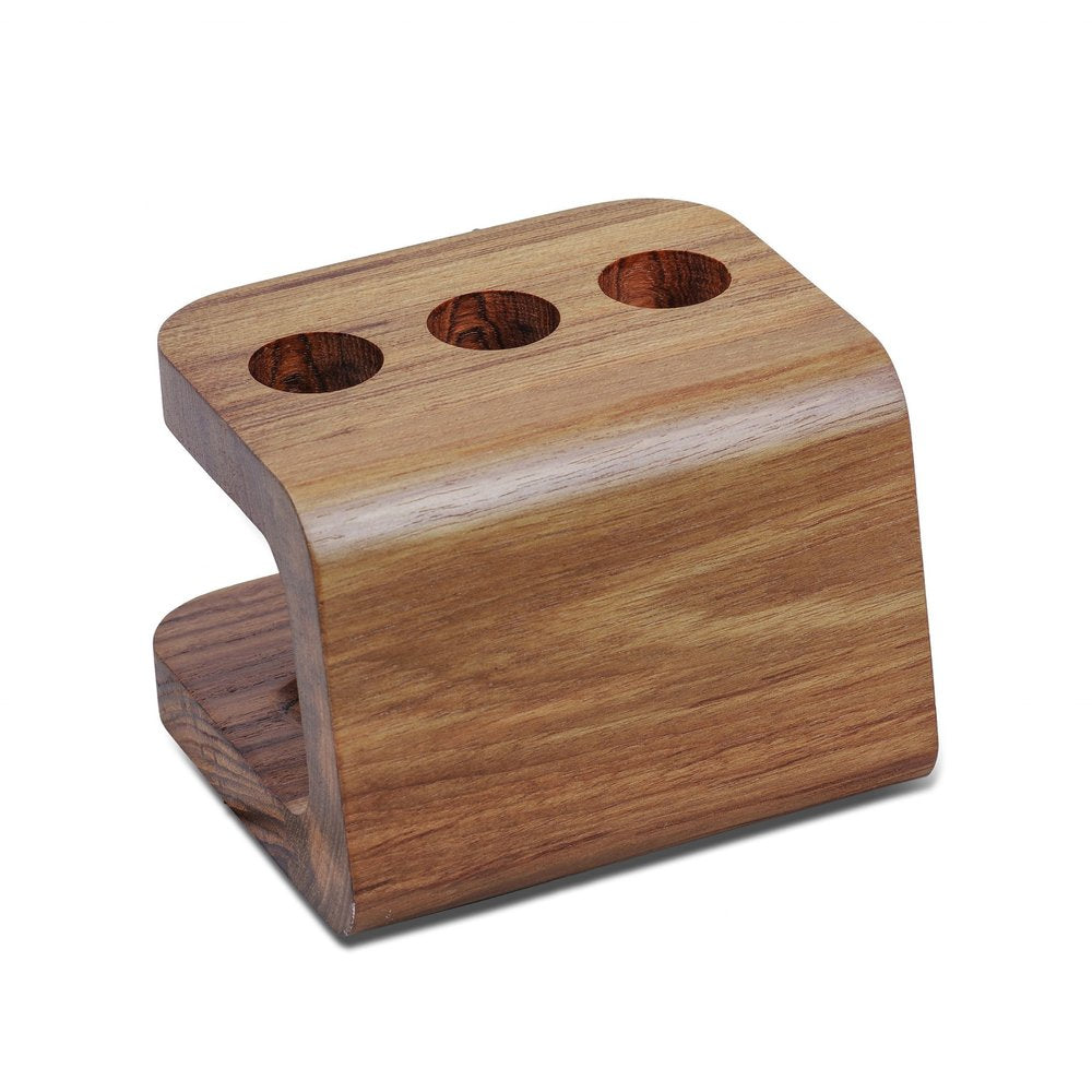 Designer Genuine Teak Toothbrush Holder on a white background
