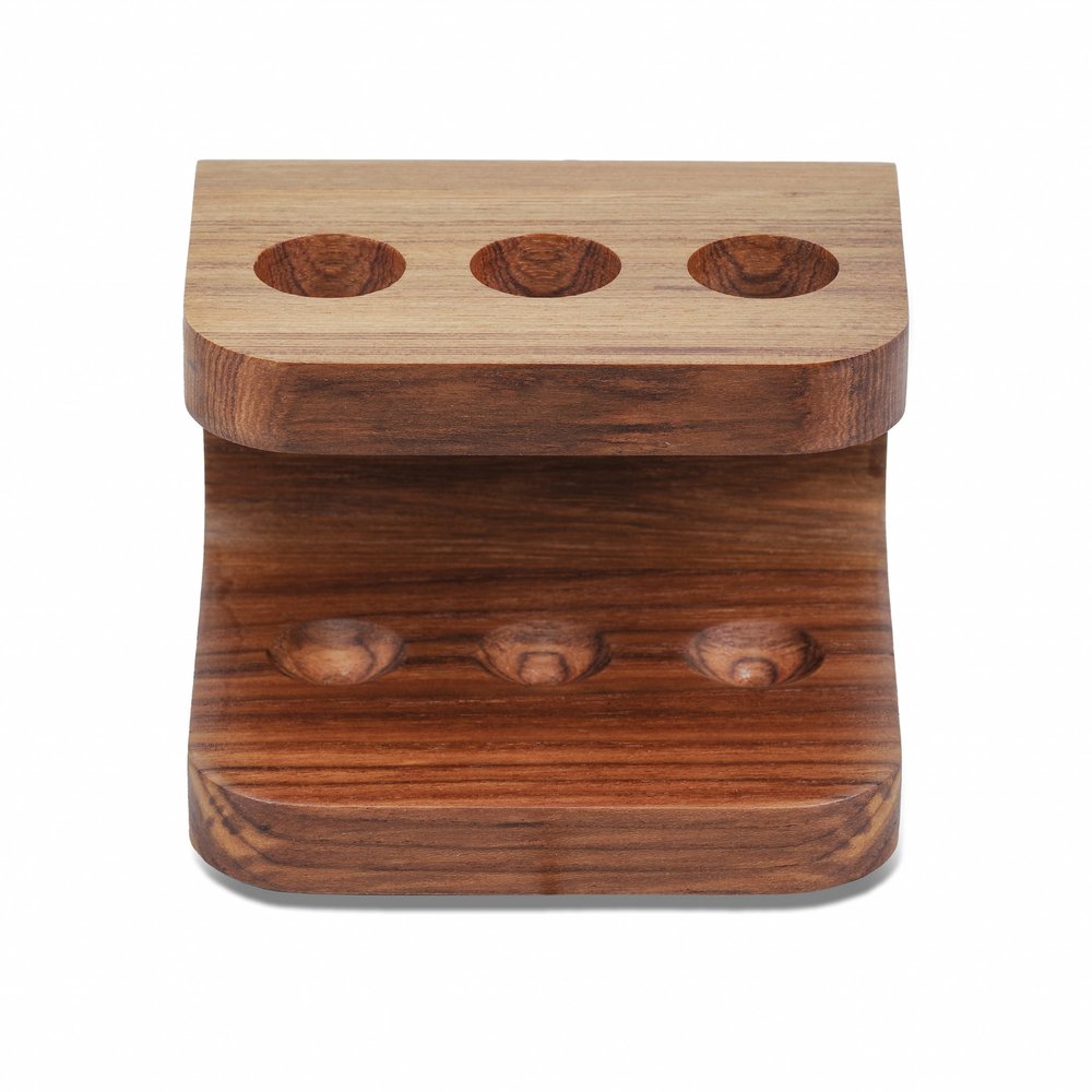 Designer Genuine Teak Toothbrush Holder on a white background