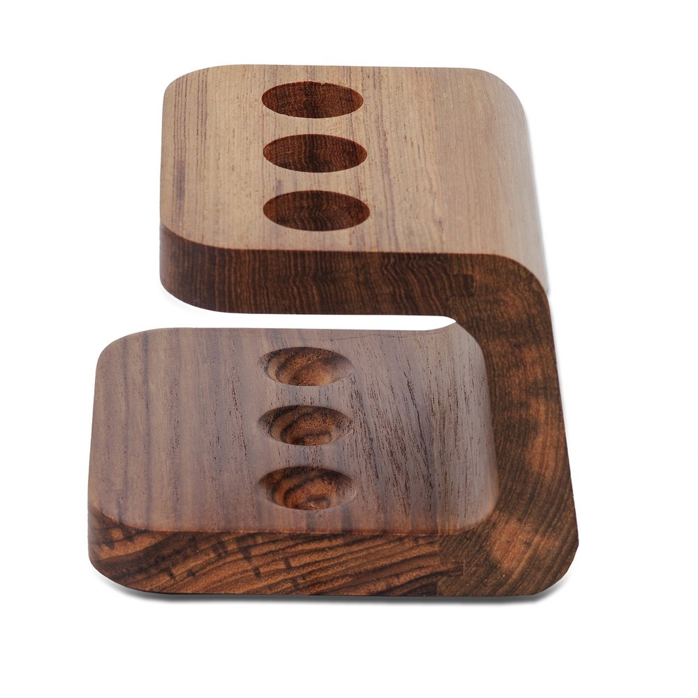 Designer Genuine Teak Toothbrush Holder on a white background