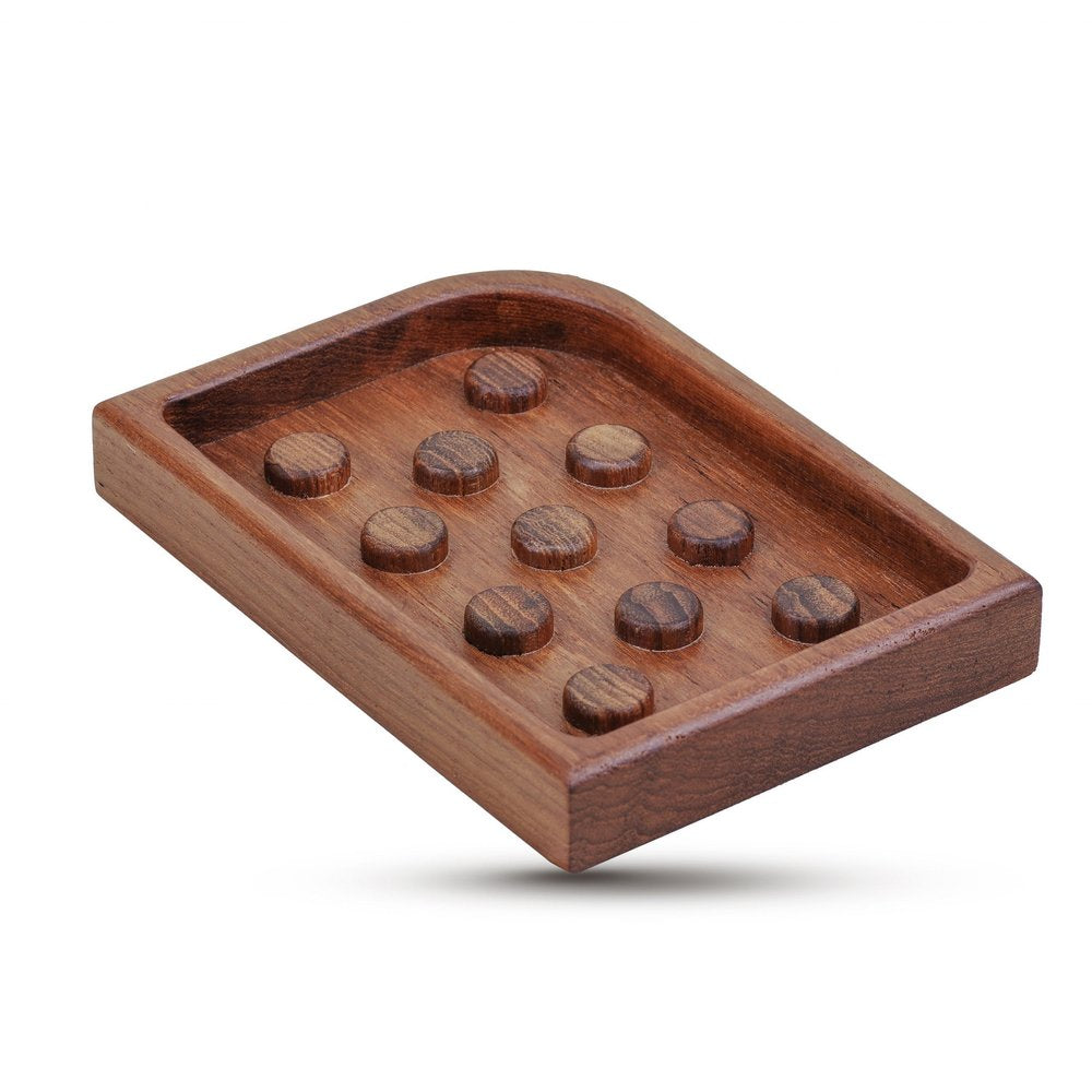 Designer Genuine Teak Soap Dish on a white background