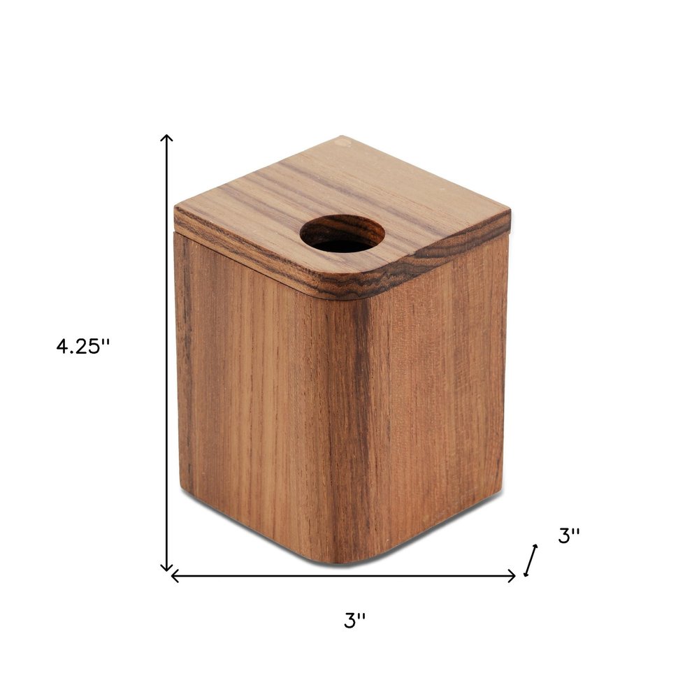 4" Brown Bathroom Storage Container. Bath accessorie isolated on a plain white background, in a brown finish.