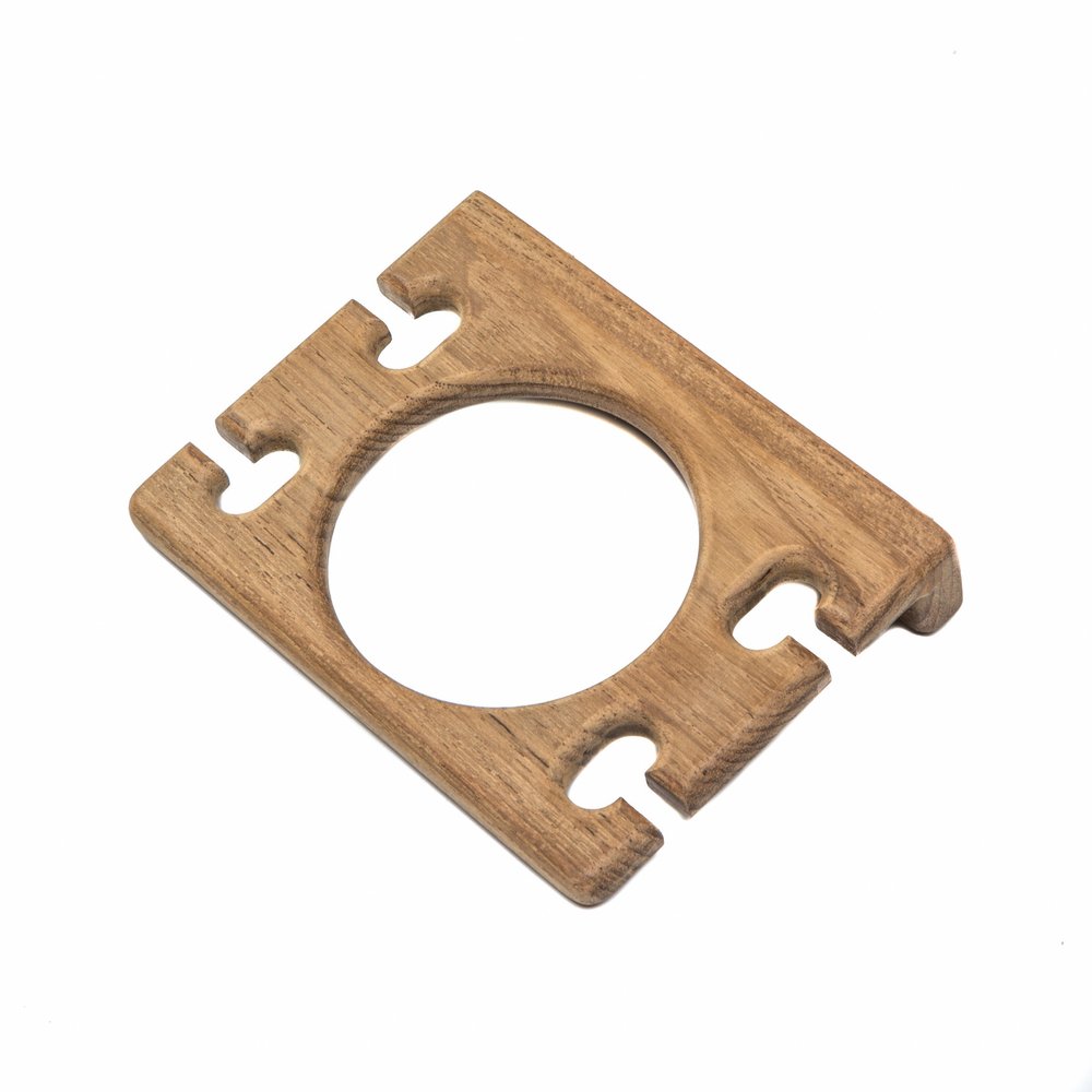 Traditional Solid Teak Wall Mount Cup and Toothbrush Holder on a white background