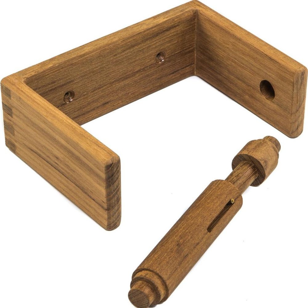 Traditional Solid Teak Wall Mount Toilet Paper Holder on a white background