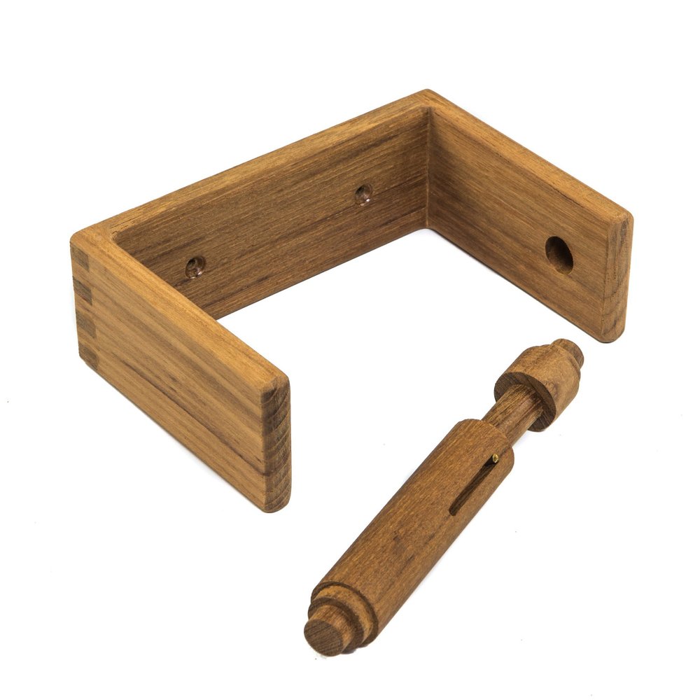 Traditional Solid Teak Wall Mount Toilet Paper Holder on a white background