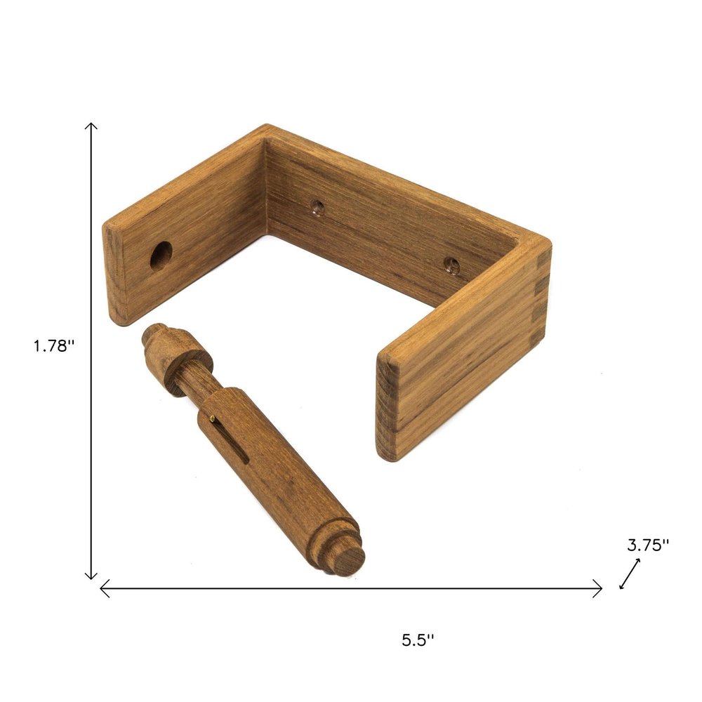 Traditional Solid Teak Wall Mount Toilet Paper Holder on a white background