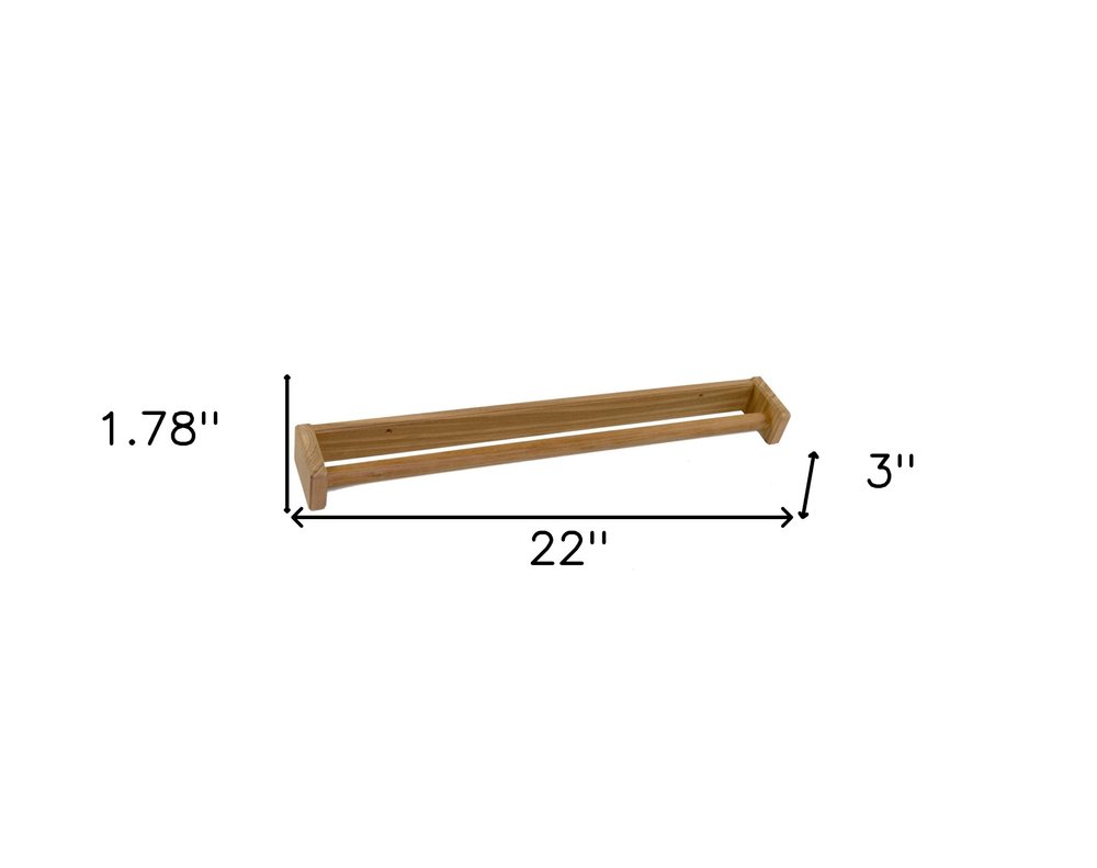 22" Traditional Solid Teak Towel Bar. Bath accessorie isolated on a plain white background, in a brown teak finish.
