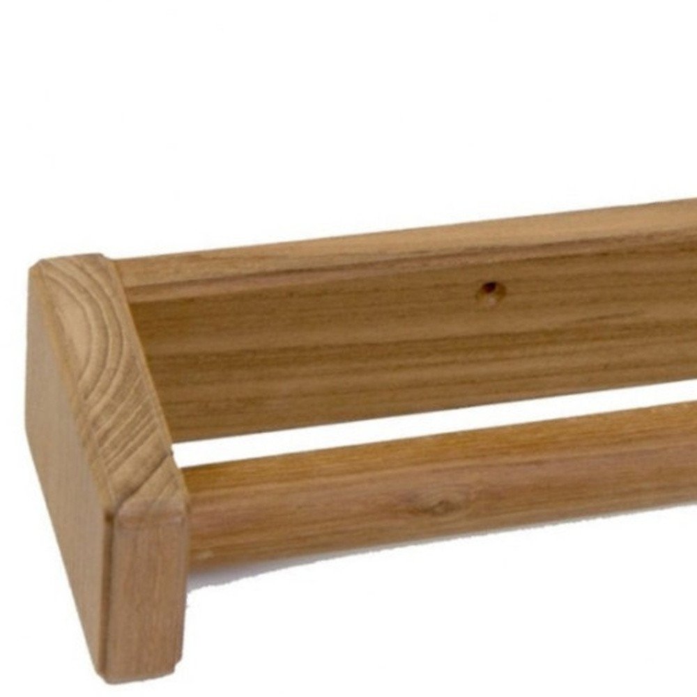 22" Traditional Solid Teak Towel Bar. Bath accessorie isolated on a plain white background, showing a brown teak surface.