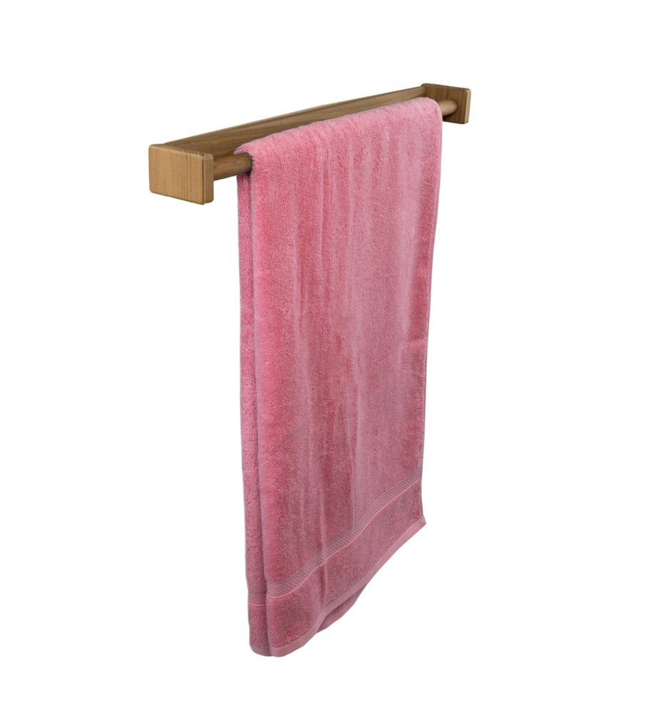 22" Traditional Solid Teak Towel Bar. Bath accessorie isolated on a plain white background, finished in brown teak.