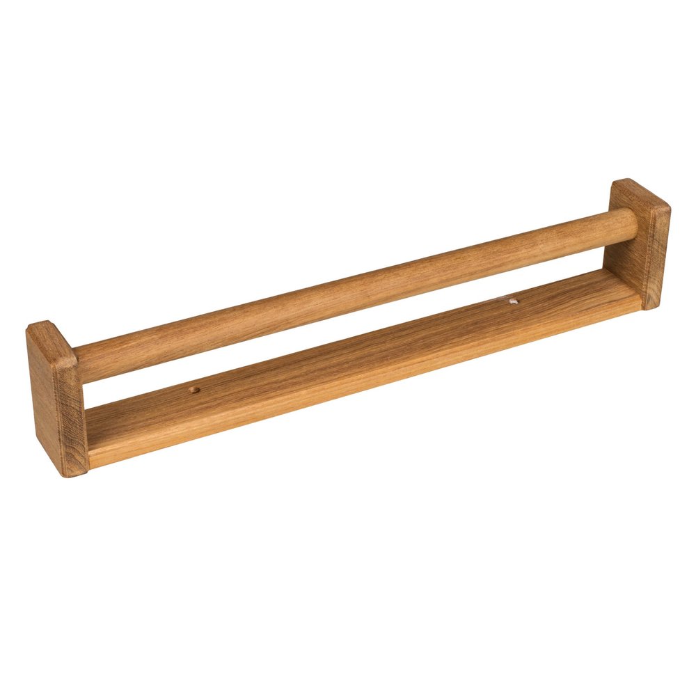 16" Traditional Solid Teak Towel Bar. Bath accessorie isolated on a plain white background, finished in brown teak.
