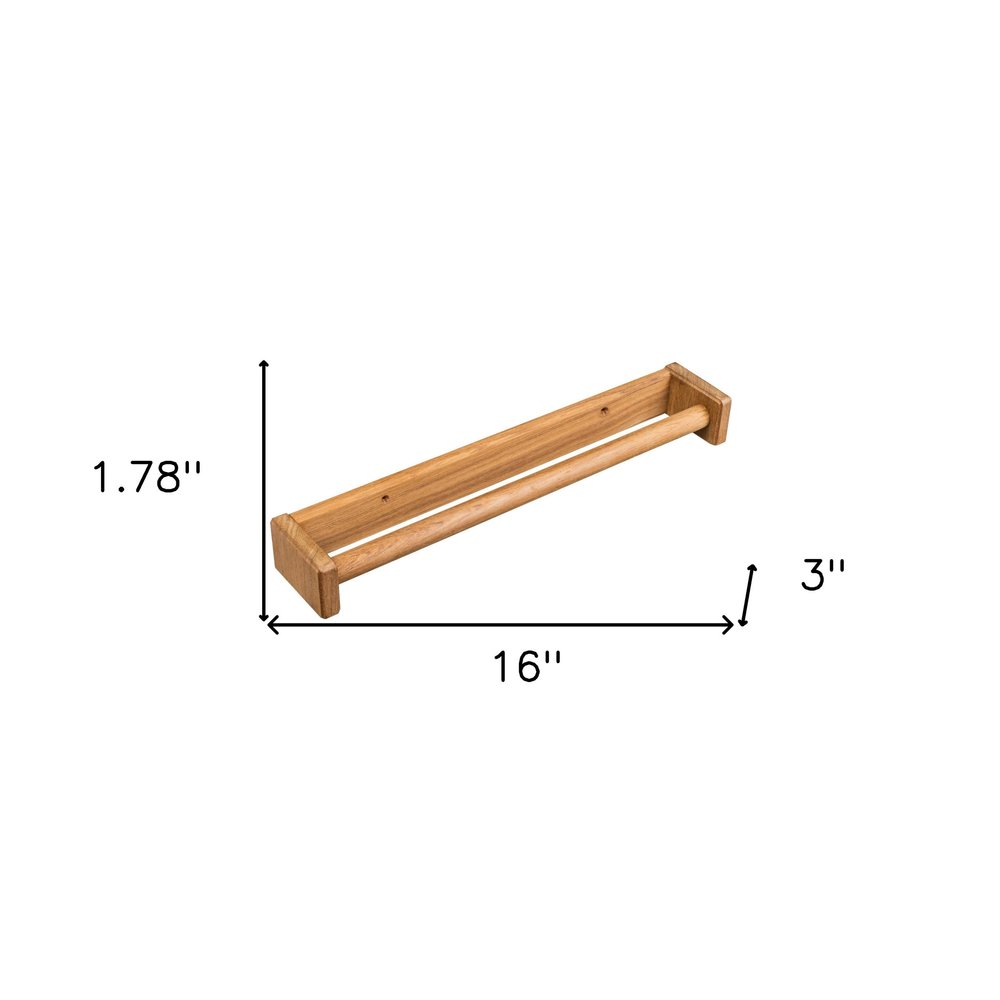 16" Traditional Solid Teak Towel Bar. Bath accessorie isolated on a plain white background, showing a brown teak surface.