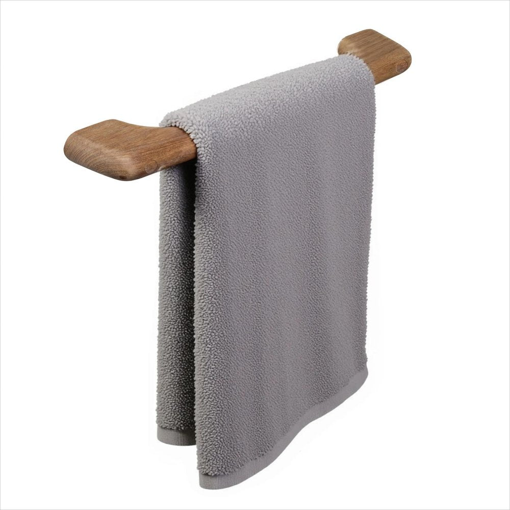 14" Traditional Solid Teak Towel Bar. Bath accessorie isolated on a plain white background, finished in brown teak.