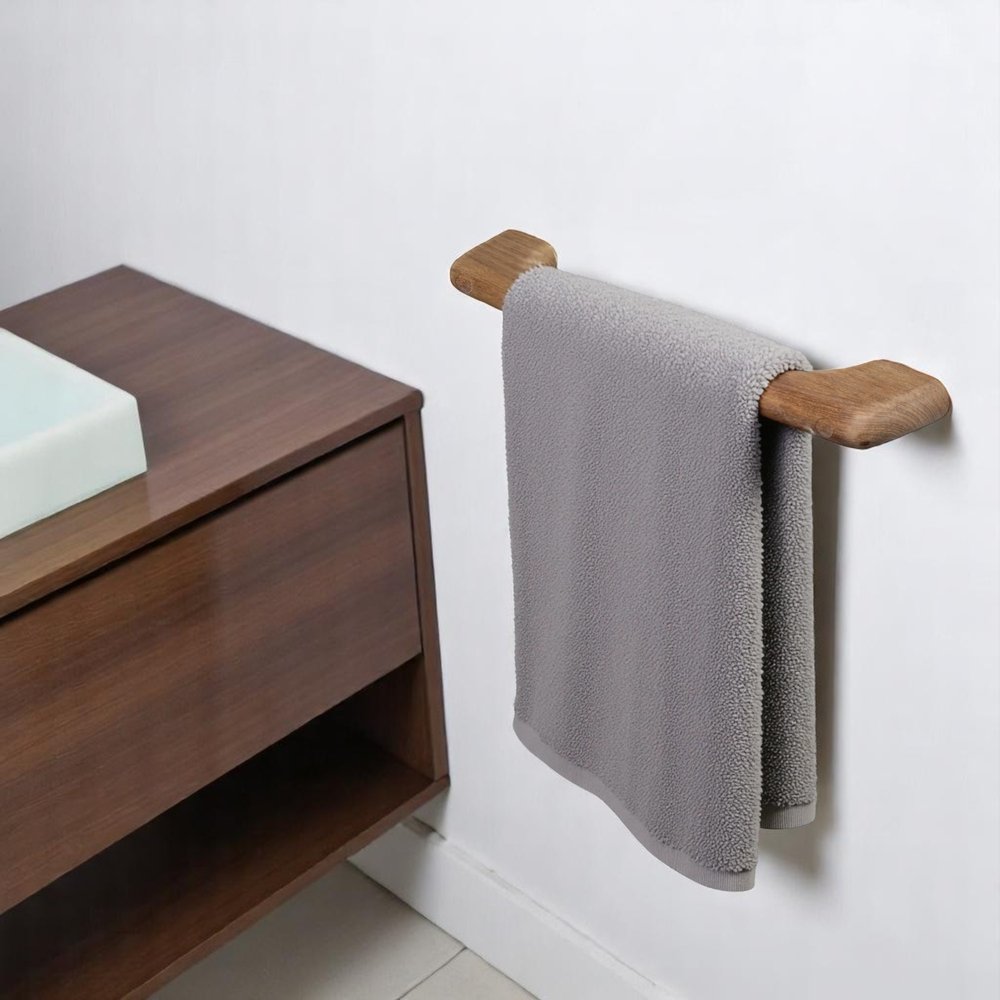 14" Traditional Solid Teak Towel Bar. Bath accessorie in brown teak.