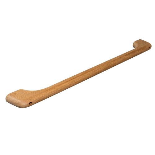 A 23-inch solid teak towel bar with a natural wood finish on a white background.