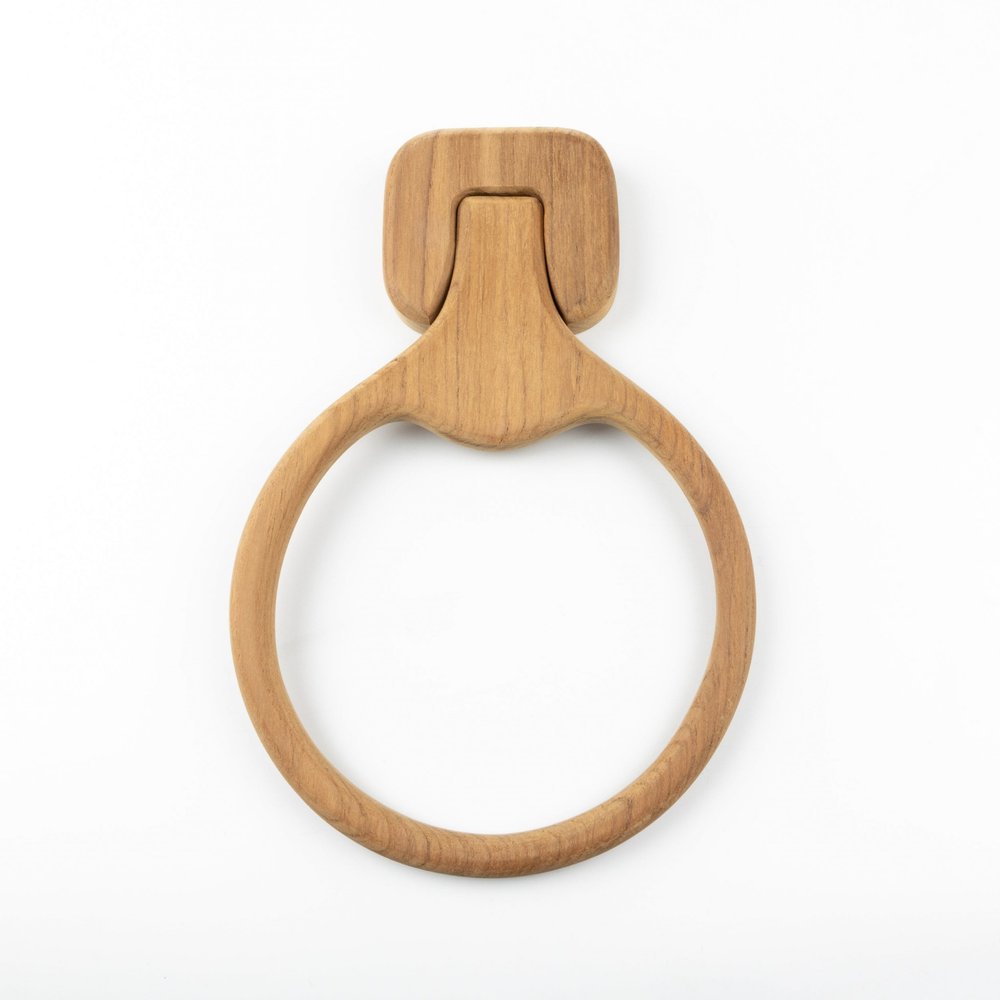 Natural Solid Teak Wood Wall Mount Towel Ring