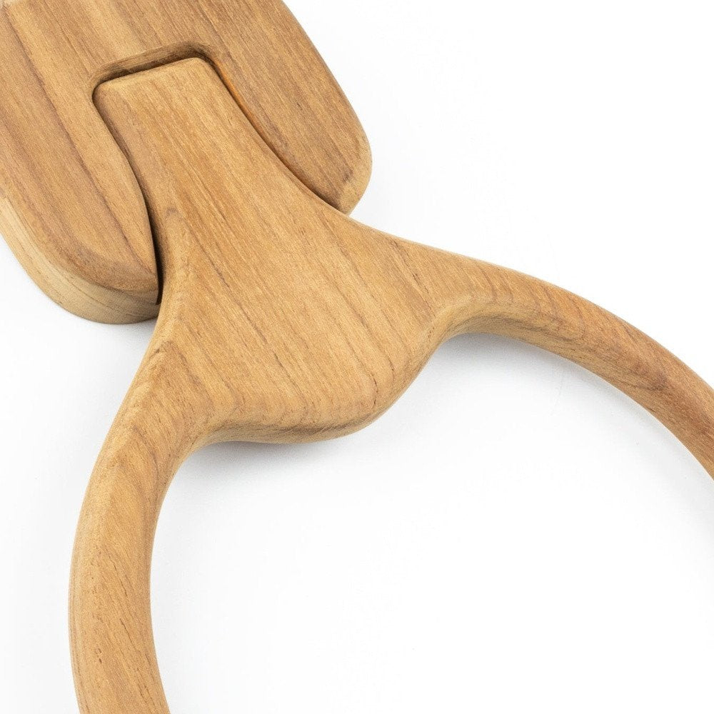 Natural Solid Teak Wood Wall Mount Towel Ring on a white background
