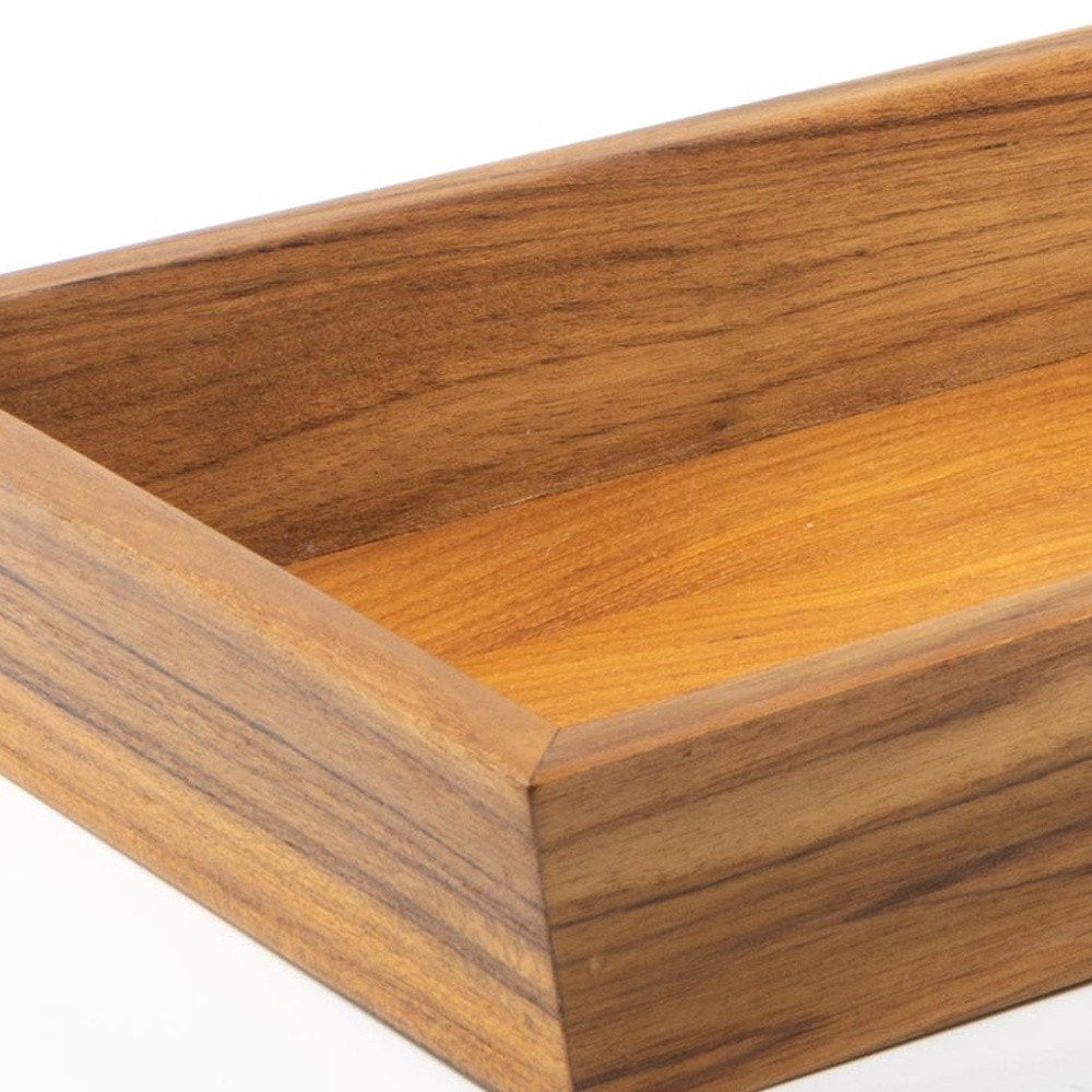 15" Brown Solid Teak Vanity Tray. Bath accessorie in brown wood.