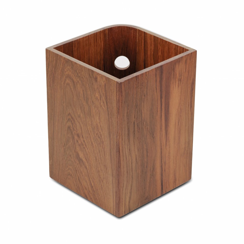 Designer Genuine Teak Waste Basket on a white background