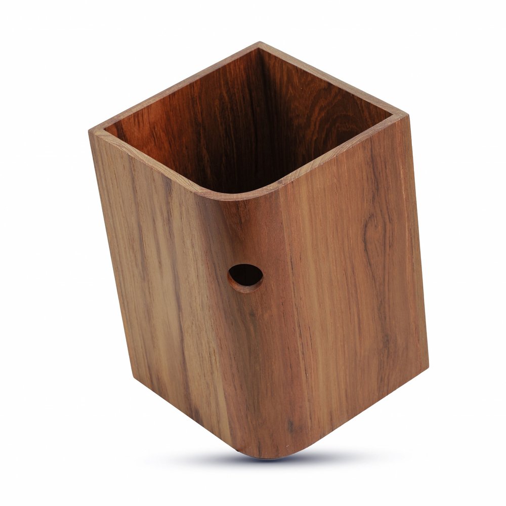 Designer Genuine Teak Waste Basket on a white background
