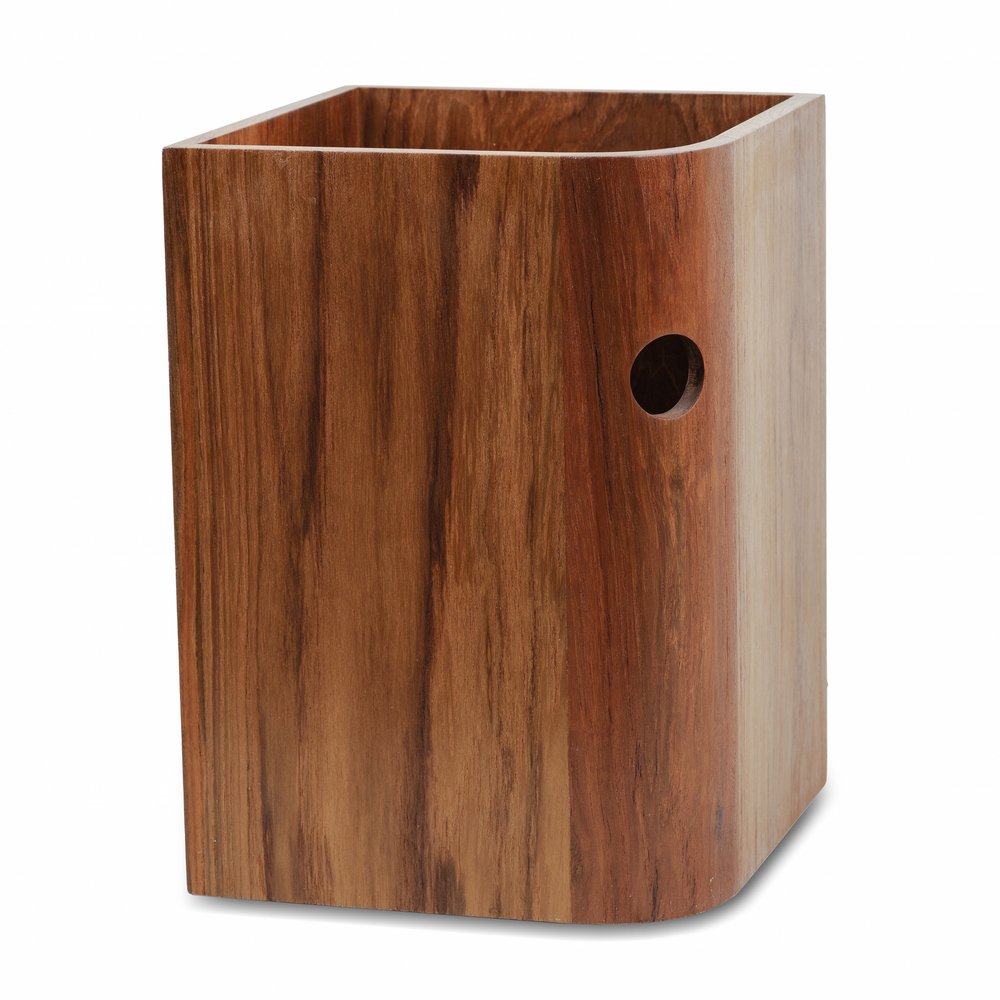 Designer Genuine Teak Waste Basket on a white background