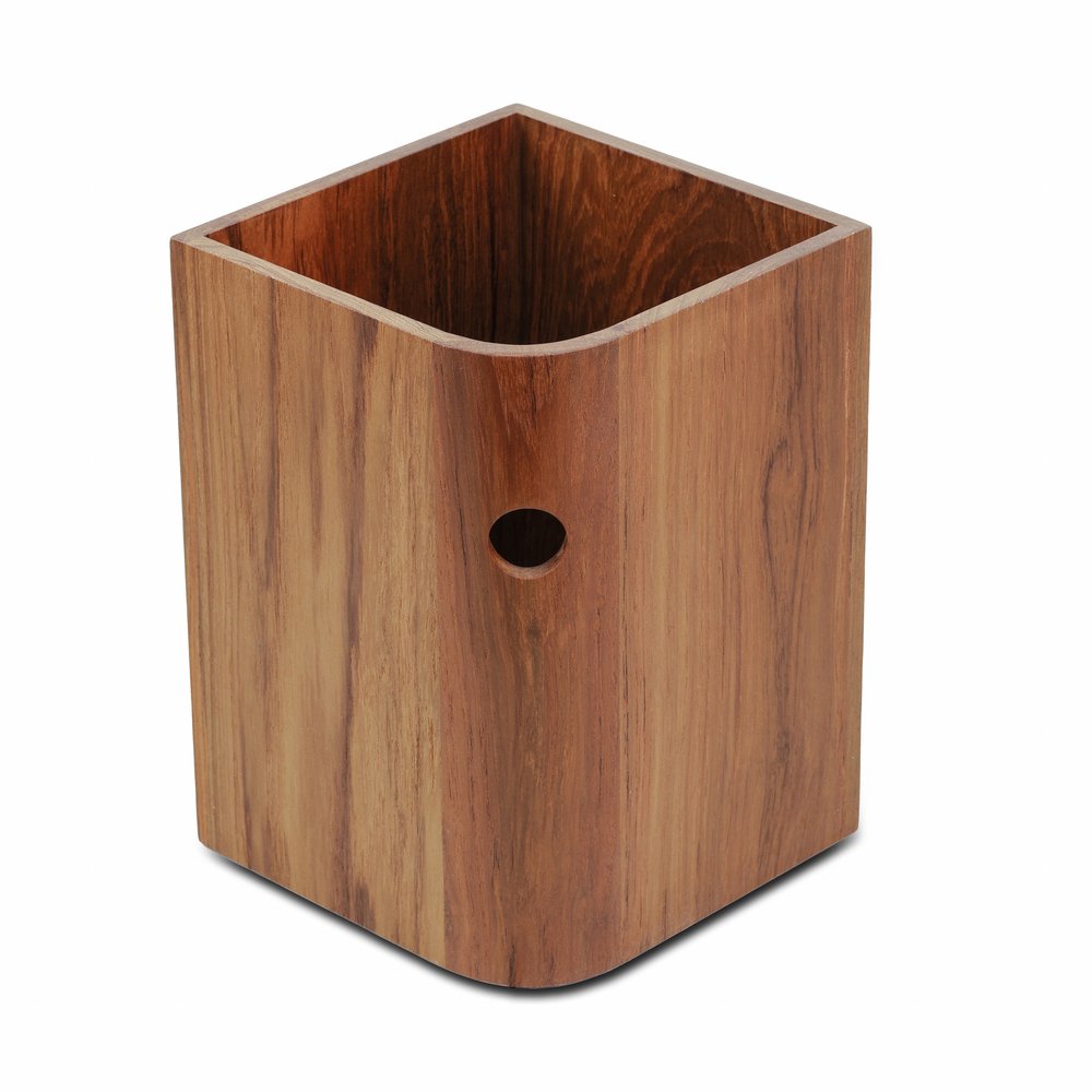 Designer Genuine Teak Waste Basket on a white background