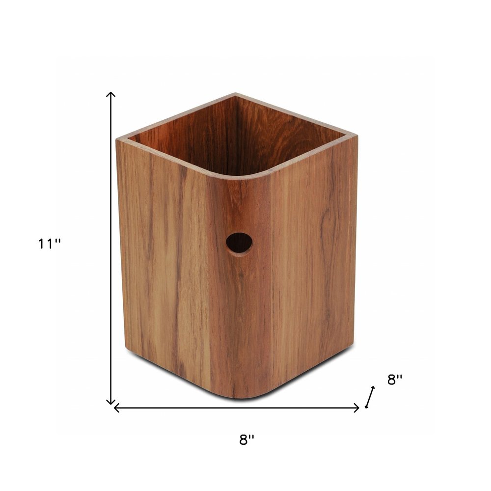 Designer Genuine Teak Waste Basket on a white background