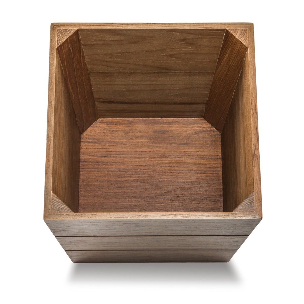 12" Brown Waste Basket. Bath accessorie isolated on a plain white background, showing its brown color.