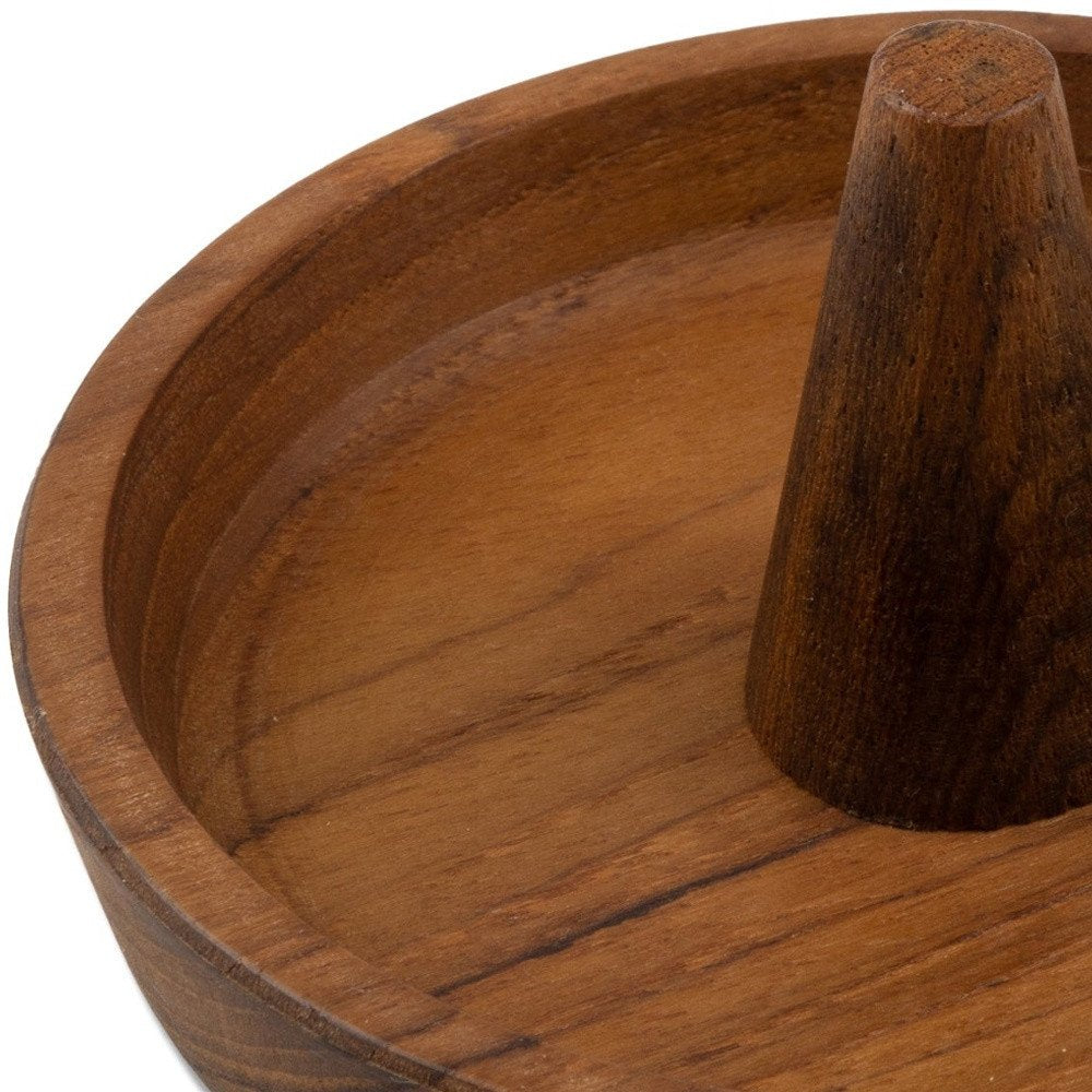 Traditional Solid Teak Ring Cone Jewelry Dish close-up detail