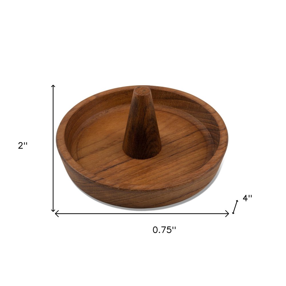 Traditional Solid Teak Ring Cone Jewelry Dish on a white background