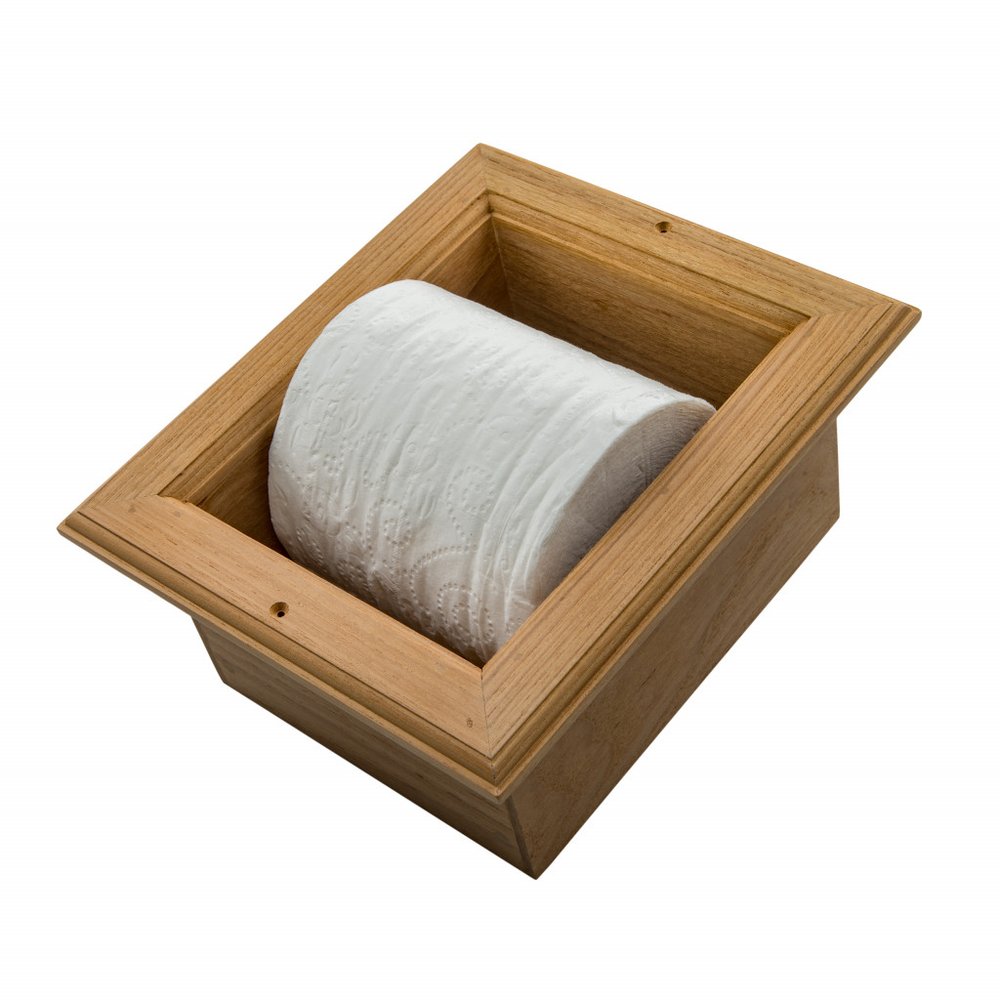 Traditional Solid Teak Recessed Wall Mount Toilet Paper Holder on a white background
