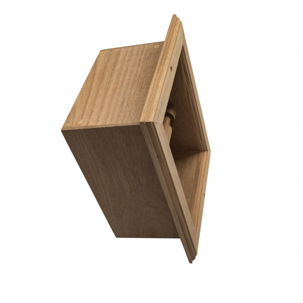 Traditional Solid Teak Recessed Wall Mount Toilet Paper Holder on a white background