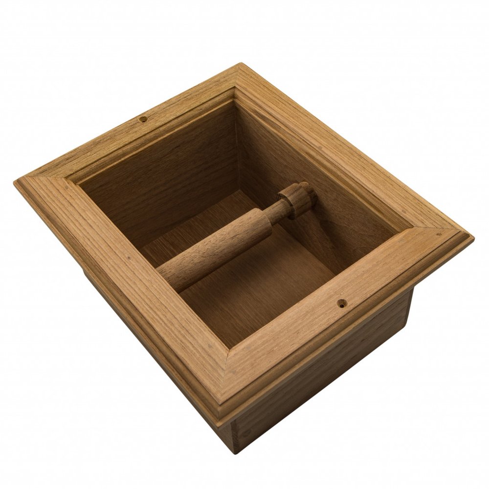 Traditional Solid Teak Recessed Wall Mount Toilet Paper Holder on a white background