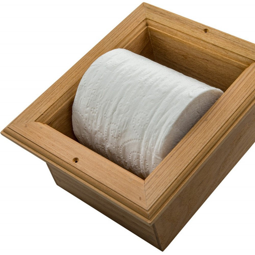 Traditional Solid Teak Recessed Wall Mount Toilet Paper Holder on a white background