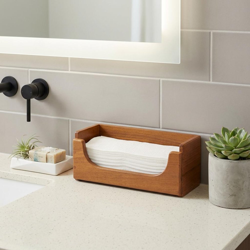 Traditional Solid Teak Guest Paper Towel Holder in a home interior