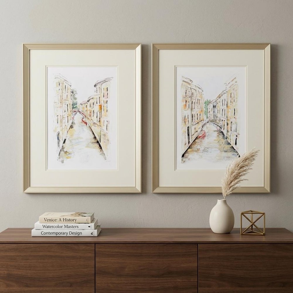 Set of Two Brown Streets of Venice Framed Art in a home interior