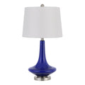 Set Of Two 26" Silver Metal Two Light Bedside Table Lamps With White Globe Shade on a white background