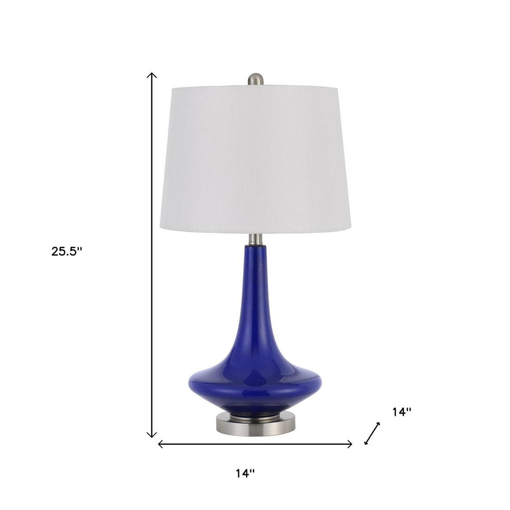 Set Of Two 26" Silver Metal Two Light Bedside Table Lamps With White Globe Shade on a white background