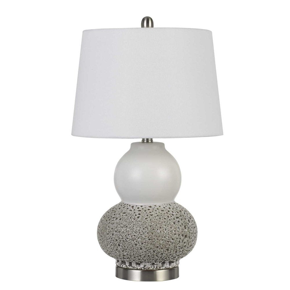 Set Of Two 24" Silver Metal Two Light Desk Table Lamps With White Globe Shade on a white background