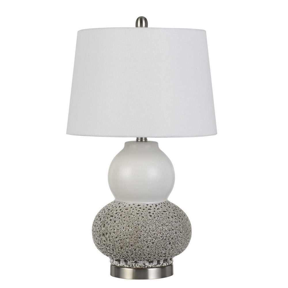 Set Of Two 24" Silver Metal Two Light Desk Table Lamps With White Globe Shade on a white background