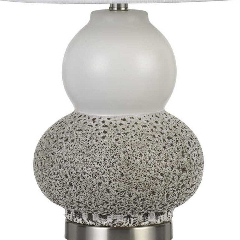 Set Of Two 24" Silver Metal Two Light Desk Table Lamps With White Globe Shade on a white background