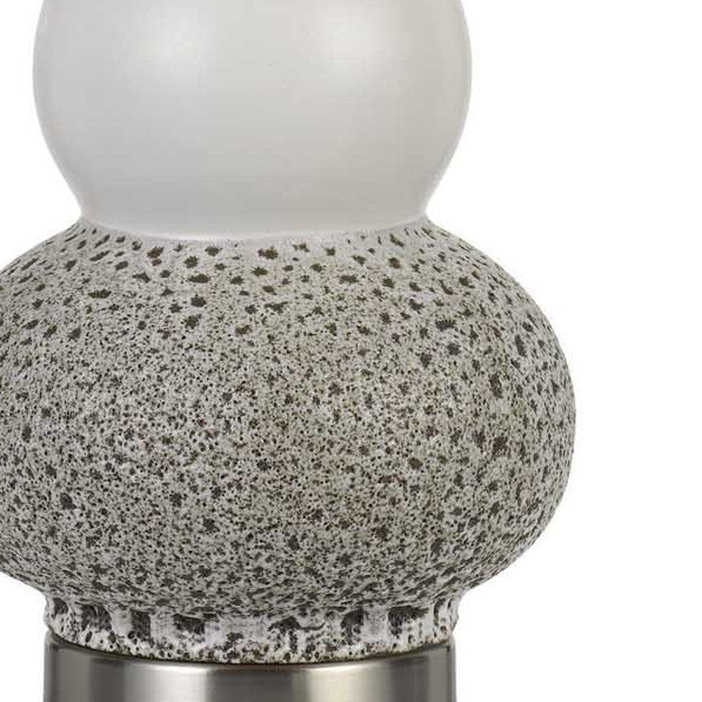 Set Of Two 24" Silver Metal Two Light Desk Table Lamps With White Globe Shade on a white background