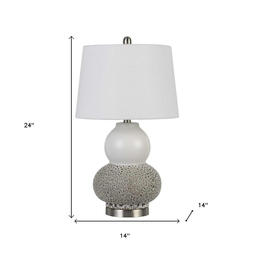 Set Of Two 24" Silver Metal Two Light Desk Table Lamps With White Globe Shade on a white background