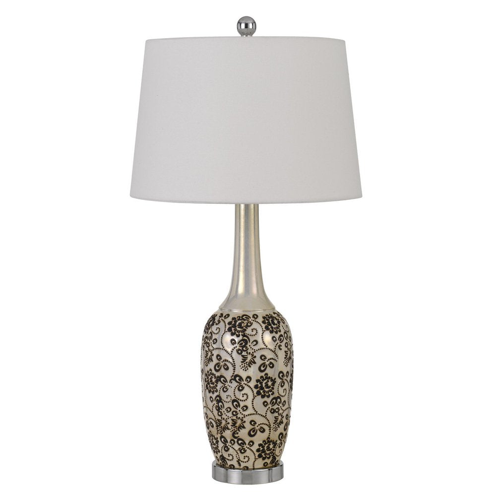 Set Of Two 30" Silver Metal Two Light Bedside Table Lamps With White Globe Shade on a white background