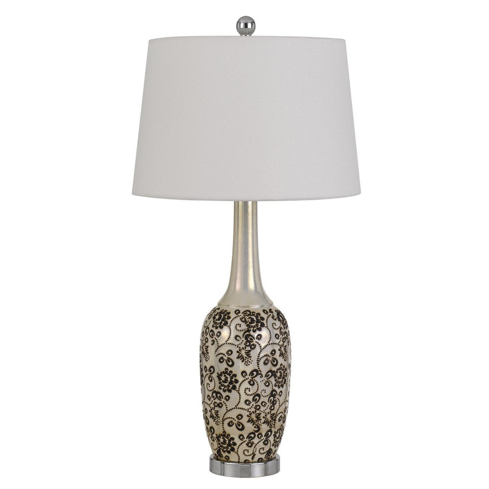 Set Of Two 30" Silver Metal Two Light Bedside Table Lamps With White Globe Shade on a white background