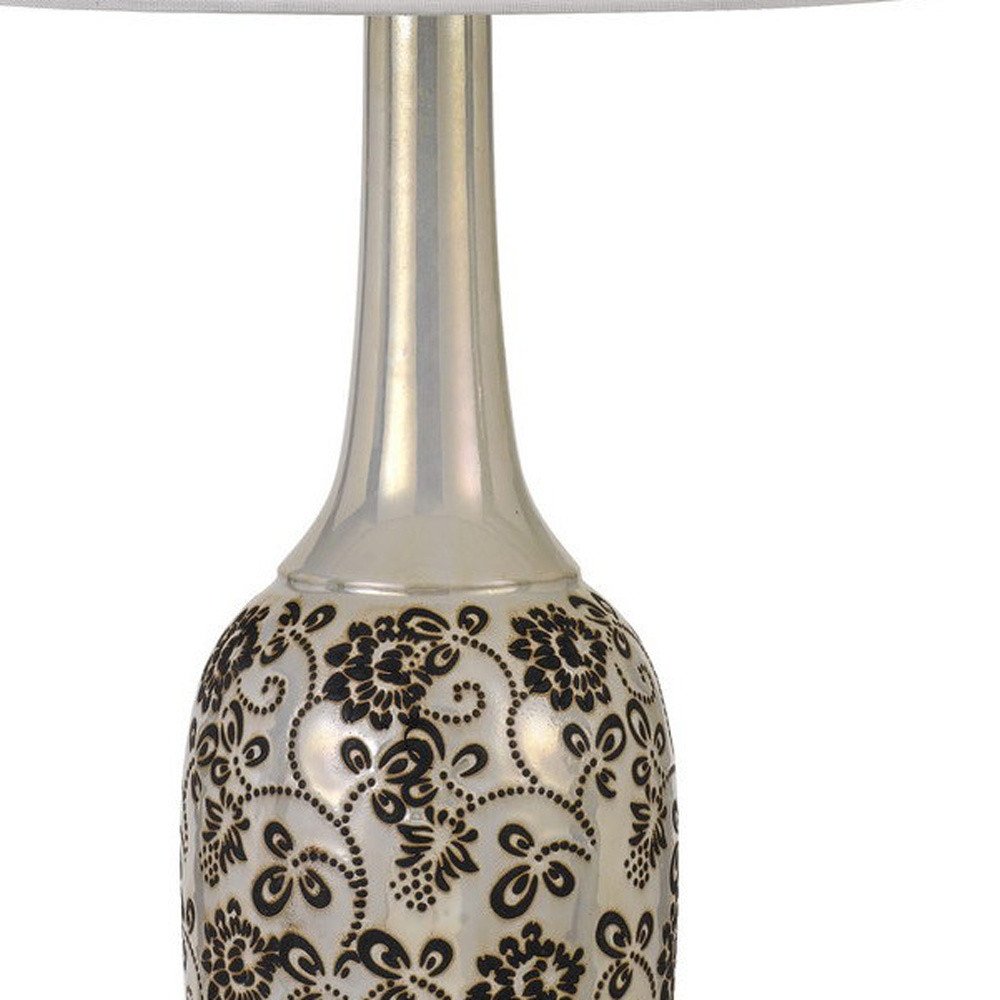 Set Of Two 30" Silver Metal Two Light Bedside Table Lamps With White Globe Shade on a white background