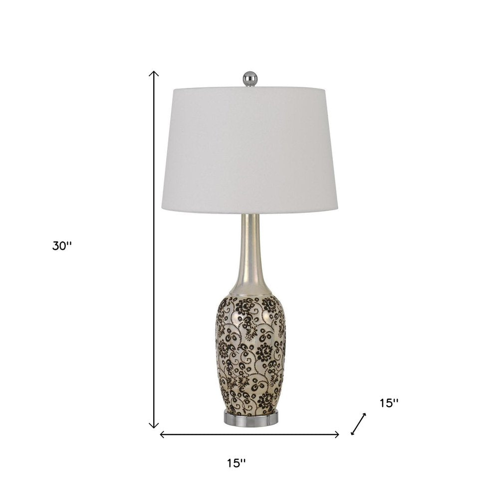 Set Of Two 30" Silver Metal Two Light Bedside Table Lamps With White Globe Shade on a white background