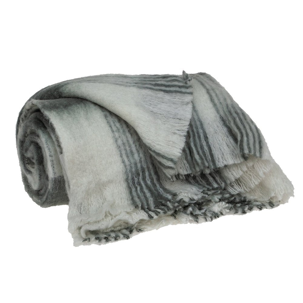 Transitional Gray and White Woven Handloom Throw on a white background